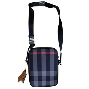 Burberry Paddy Crossbody IP Check Bag, Navy/Red with black leather